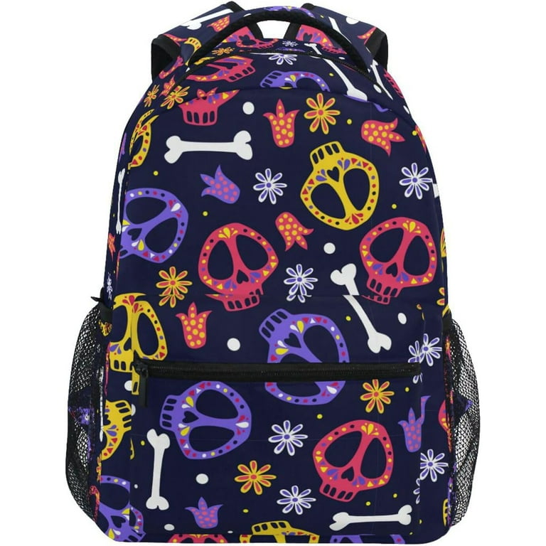 Sugar Skull Bones Kids Backpack with Name Tag Slot Big Capacity School Bag Simple Modern 16.9 IN Walmart