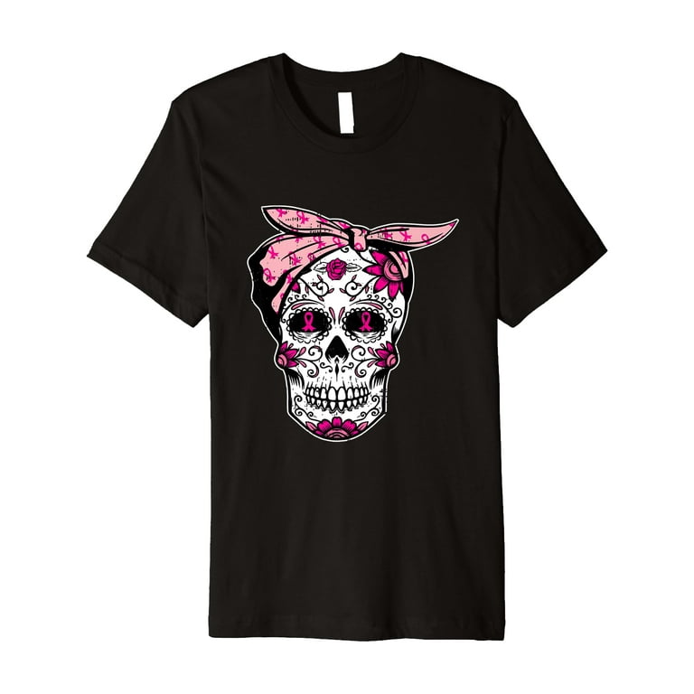 Sugar Skull Ribbon Breast Cancer Awareness Clothing T-Shirt Sugar Skull Ribbon Breast Cancer Awareness Clothing T-Shirt