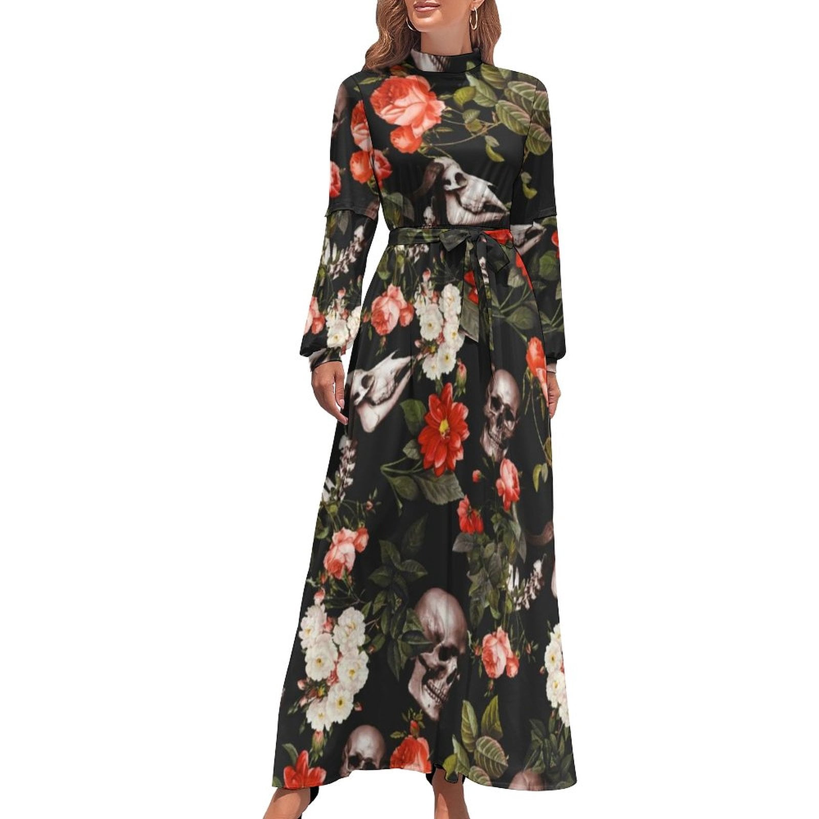 chinese dress ladies Women's Grateful Dead Cotton Lycra Multi Steal Your Face & Rose Print Braid  Back Maxi Halter Dress w/ Back Bobbing Elastic main image 0