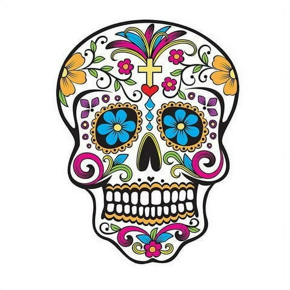 Sugar Skull Colorful & Bright Day of the Dead Edible Cake Topper for 8" Round