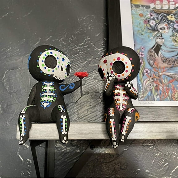 Sugar Skull Couple Statue, Sugar Skull Figurine,Resin Crafts Sugar Skull Decor,Skull Head Skeleton Figurine Statue Display Hand Crafts,Home Decor Collectible Figurines (Couple)
