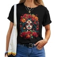thumbnail image 1 of Sugar Skull De Los Muertos La Catrina Day Of The Dead Floral Skeleton Art Mexican Heritage Halloween Costume Women T-Shirt, 1 of 3