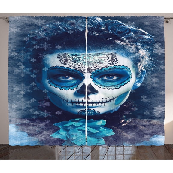 Ambesonne Sugar Skull Curtains 2 Panel Set, Frozen Dead Folk, 108" x 84", Multicolor