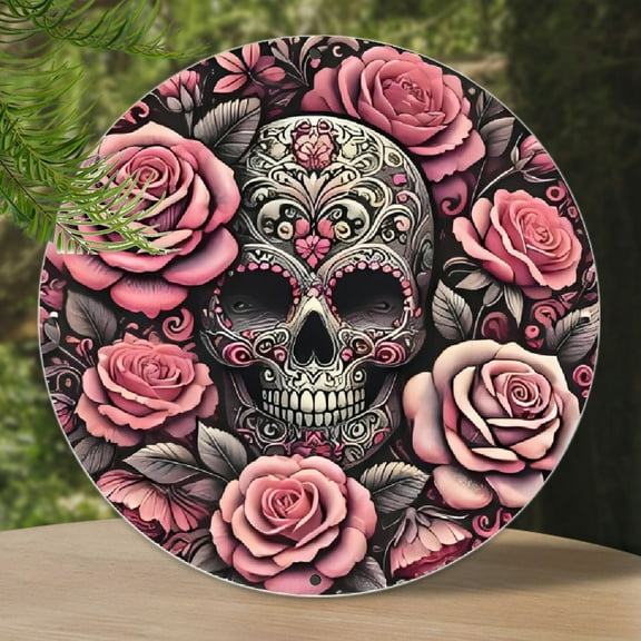 [Sugar Skull Decor for Home] 1pc 8x8 Inch Dia de los Muertos Aluminum Engraved Art Sign - Festive Mexican Day of the Dead Sugar Skull Decor for Home, Room, Garage, Farm, Restaurant, Bar, Cafe