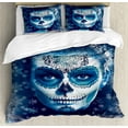 thumbnail image 1 of Sugar Skull Decor King Size Duvet Cover Set, Santa Muerte Concept Winter Ice Cold Snowflakes Frozen Dead Folkloric, Decorative 3 Piece Bedding Set with 2 Pillow Shams, Multicolor, by Ambesonne, 1 of 3