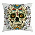 thumbnail image 1 of Sugar Skull Decor Throw Pillow Cushion Cover, Catrina Calavera Featured Figure Ornaments Macabre Remember the Dead, Decorative Square Accent Pillow Case, 16 X 16 Inches, Multicolor, by Ambesonne, 1 of 2