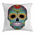 thumbnail image 1 of Sugar Skull Decor Throw Pillow Cushion Cover, Folk Art Elements Featured Skull Day of the Dead Celebration Concept, Decorative Square Accent Pillow Case, 16 X 16 Inches, Multicolor, by Ambesonne, 1 of 2
