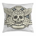 thumbnail image 1 of Sugar Skull Decor Throw Pillow Cushion Cover, Illustration of Calavera Diamond Figure and Roses Vintage Revival, Decorative Square Accent Pillow Case, 16 X 16 Inches, Cream Grey Black, by Ambesonne, 1 of 2