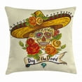 thumbnail image 1 of Sugar Skull Decor Throw Pillow Cushion Cover, Skull in Sombrero Traditional Mexican Culture Theme Roses Day of the Dead, Decorative Square Accent Pillow Case, 16 X 16 Inches, Multicolor, by Ambesonne, 1 of 2