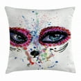 thumbnail image 1 of Sugar Skull Decor Throw Pillow Cushion Cover, Spooky Big Eyes Cat Face Girl Portrait Artistic Ceremonial Celebration, Decorative Square Accent Pillow Case, 20 X 20 Inches, Multicolor, by Ambesonne, 1 of 2