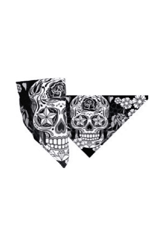 Sugar Skull Design Bikers Mask, Hook and Loop Fastener, Triangle Fleece Lined Neck Warmer Face Wrap, Facemask - One Size