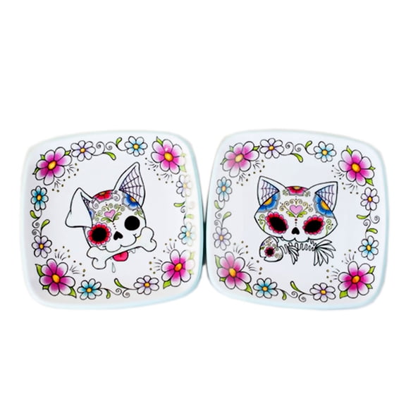 Sugar Skull Dog And Cat Decorative Plates Set Of 2