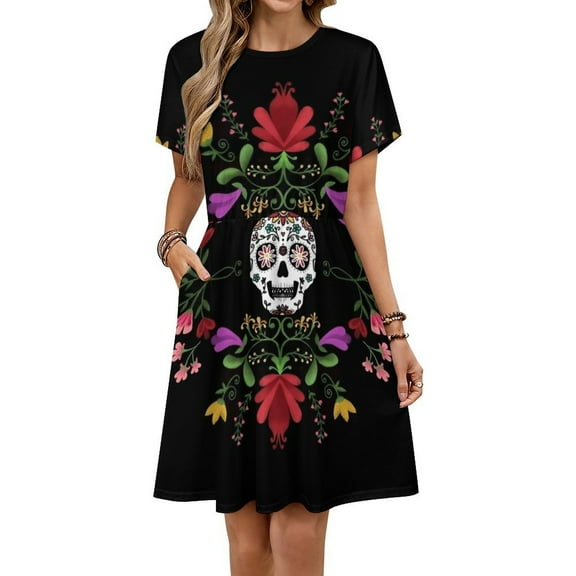 Sugar Skull Dress Summer Street Style Dresses Female Short Sleeve Printed Sundress
