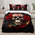 thumbnail image 1 of Sugar Skull Duvet Cover Set, 3D Red Rose Bedding Set Gothic Skull Comforter Cover Set,Floral Skeleton Duvet Cover Set 3 Pieces, 1 Quilt Cover and 2 Pillowcases, 1 of 4