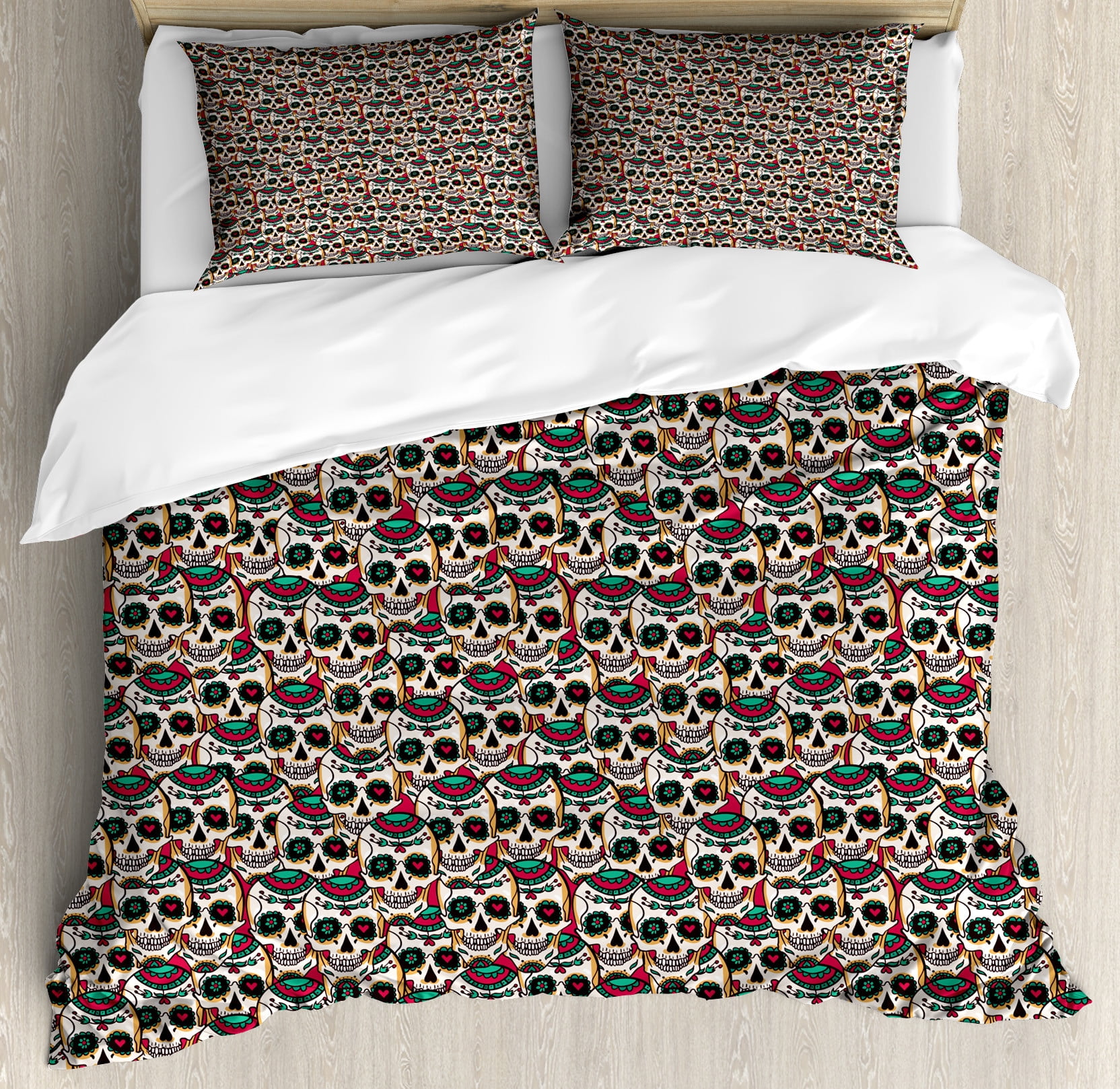 Sugar Skull Skeleton Girly Paisley Pattern Print Duvet Cover Bedding Set