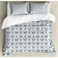 thumbnail image 1 of Sugar Skull Duvet Cover Set, Flower Pattern with Skulls on Geometric Floral Damask Background, Decorative 3 Piece Bedding Set with 2 Pillow Shams, King Size, Pale Blue Purple White, by Ambesonne, 1 of 3