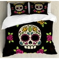 thumbnail image 1 of Sugar Skull Duvet Cover Set King Size, Dia de los Muertos Concept Colorful Graphic Skull Figure with Floral Wreath, Decorative 3 Piece Bedding Set with 2 Pillow Shams, Multicolor, by Ambesonne, 1 of 3