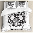 thumbnail image 1 of Sugar Skull Duvet Cover Set, Tradition Latin Celebration Special Day Monochromatic Art, Decorative 3 Piece Bedding Set with 2 Pillow Shams, Queen Size, White and Black, by Ambesonne, 1 of 3