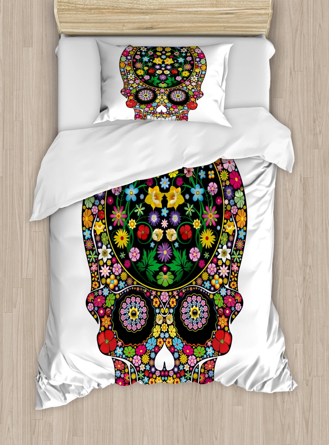 Twin Multicolor Sugar Skull Microfiber Duvet Cover Set