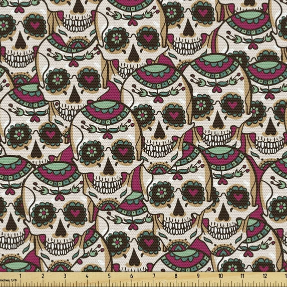 Ambesonne Colorful Fabric by the Yard Upholstery, Paisley Floral Pattern, 1 Yard, Cream Green Red