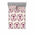 thumbnail image 1 of Sugar Skull Fitted Sheet & Pillow Sham Set, Monochrome Style Calavera Inspired Surround by Circular Floral Wreath Print, Decorative Printed 3 Piece Bedding Decor Set, King, Fuchsia, by Ambesonne, 1 of 2