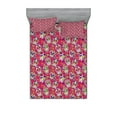 thumbnail image 1 of Sugar Skull Fitted Sheet & Pillow Sham Set, All Saints Day Oriental Mexican Flowers Hearts Vibrant Design Print, Decorative Printed 6 Piece Bedding Decor Set, Full, Hot Pink Purple Green, by Ambesonne, 1 of 3