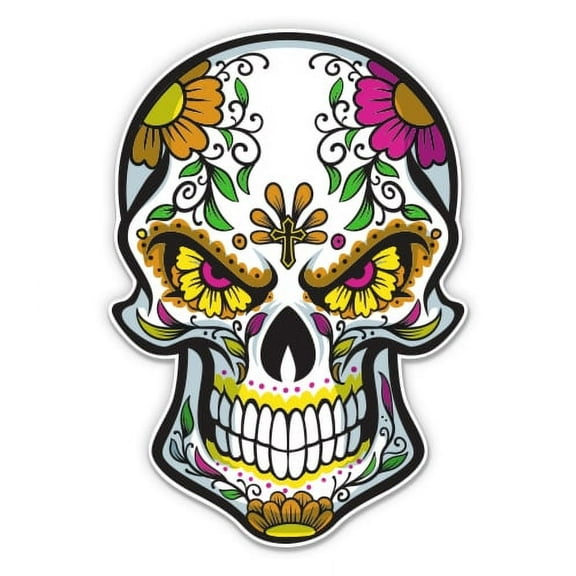 Sugar Skull Floral Evil - 3" Vinyl Sticker - For Car Laptop Water Bottle Phone - Waterproof Decal