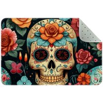 Sugar Skull Flowers Floral Entryway Rug, 2x3 Area Rug Indoor Door Mat Non-slip Washable Floor Carpet Rug for Bedroom Office Dining Room Bathroom