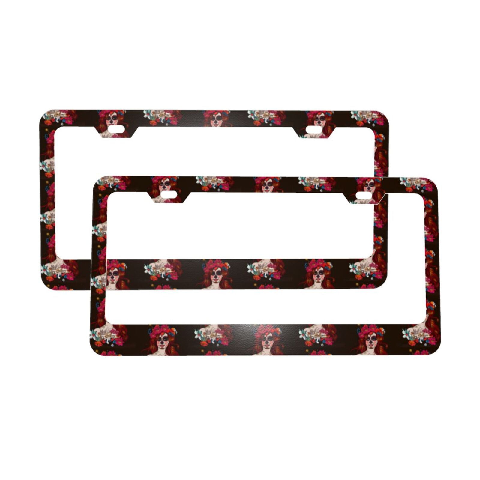 Sugar Skull Girl License Plate Frames 2 Pack Universal Aluminum License