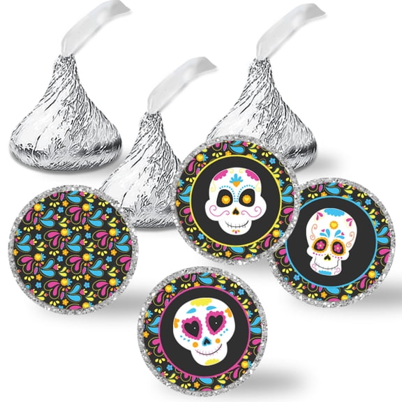 Sugar Skull Halloween Chocolate Kiss Stickers 324 Count, 0.75 Inch Round Party Candy Labels, 3 Sheets of Coordinating Designs, Made in USA by Amanda Creation