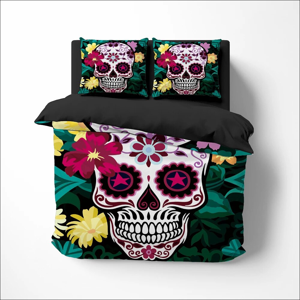 Sugar Skull Halloween King Duvet Cover Day of The Dead Keleton Bedding