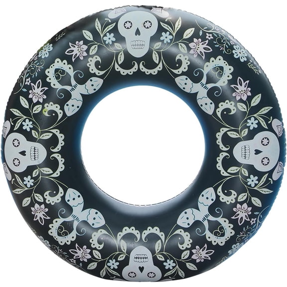 Sugar Skull Inflatable Pool Floats 35.4", Floral Skull Pool Tubes, Color Changing Pool Floaties Tubes for Swimming Pool Teens Adults Beach Outdoor Party Supplies,Lake and Beach Floaty Summer