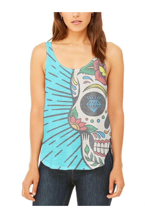 Sugar Skull Juniors Flowy Side Slit Tank Top Multi X-LG