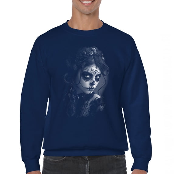Sugar Skull Lace Sweatshirt Black White Day of the Dead Gothic Beauty Monochrome Dia de Los Muertos Elegant Crewneck