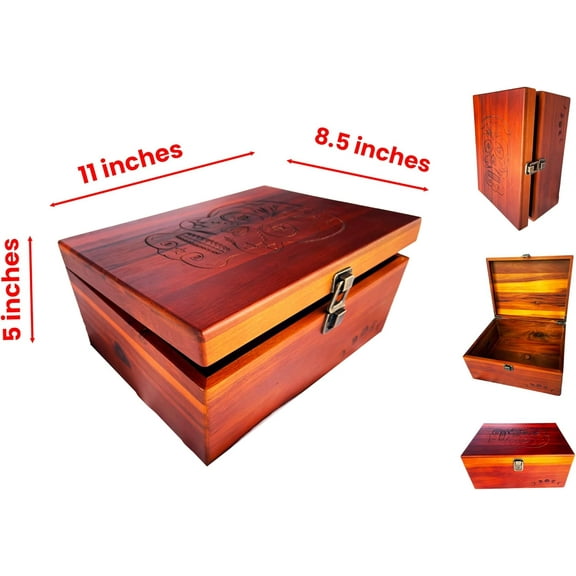 Sugar Skull Large Premium Wood Keepsake Box with Hinged Lid and Metal Latch - Decorative Storage Box with Engraved Tree Design for Home, Office & Meditation Spaces