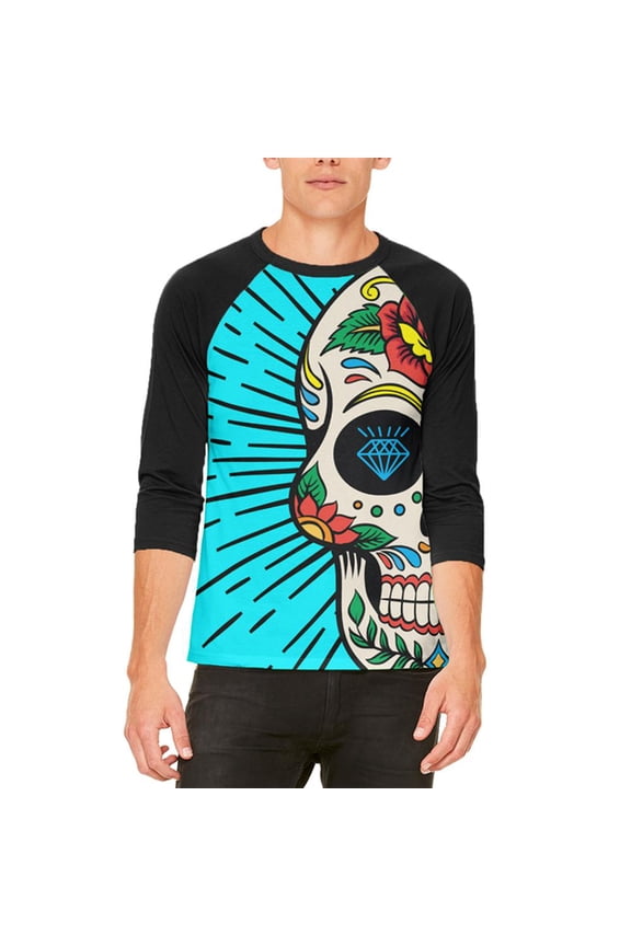Sugar Skull Mens Raglan T Shirt White-Black SM