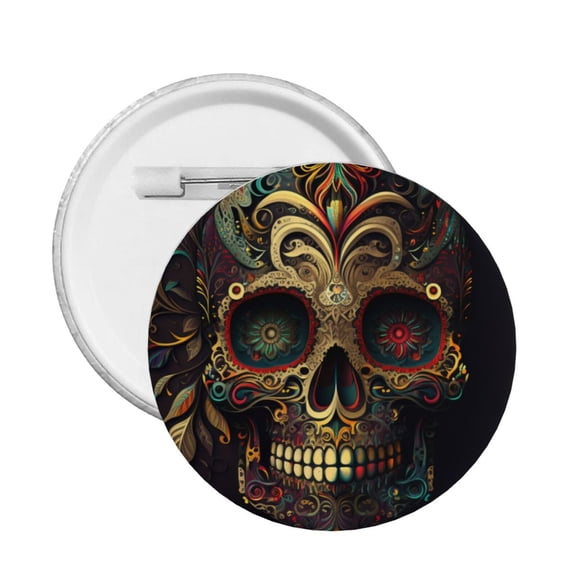 Sugar Skull Paisley Mexican Skulls Round Button Pin Badge 5PCS Pinback Buttons Lapel Pin for Jacket, Backpack, Hat, Party Favor, Gift
