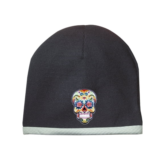 Sugar Skull Patch Performance Beanie Hat - Black