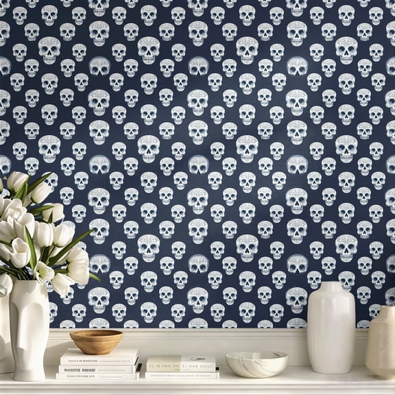 Sugar Skull Pattern Stick Wallpaper, Gothic Quirky Style Wall Art, Wall Decor & Art Print, Exquisite Wall Decoration for Living Room, Bedroom, Bar, Trendy Home Decor for Apartment & Dorm Room