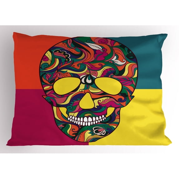 Sugar Skull Pillow Sham Colorful Calavera Themed Artwork Catrina Day of the Dead Mexican Culture Theme, Decorative Standard Queen Size Printed Pillowcase, 30 X 20 Inches, Multicolor, by Ambesonne