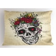 thumbnail image 1 of Sugar Skull Pillow Sham Human Skull with Wreath of Roses and Wild Flowers Hearts in Boho Chic Design, Decorative Standard King Size Printed Pillowcase, 36 X 20 Inches, Multicolor, by Ambesonne, 1 of 2