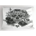 thumbnail image 1 of Sugar Skull Pillow Sham Monochrome Skull Roses Leaves and Diamond Shape Folklore Festival Print, Decorative Standard Size Printed Pillowcase, 26 X 20 Inches, Grey Black White, by Ambesonne, 1 of 2