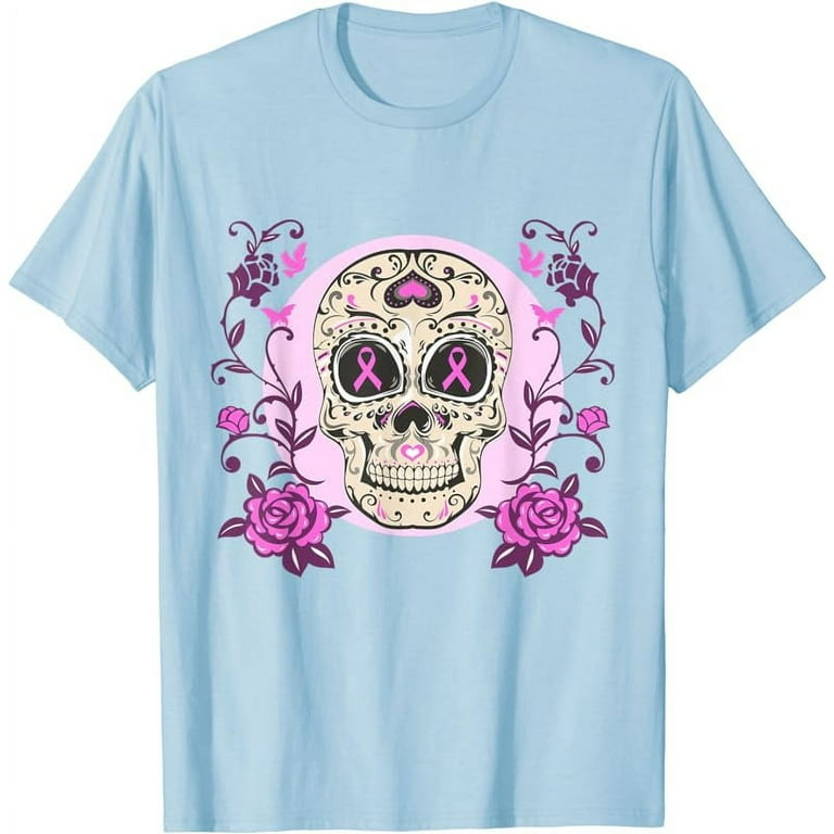 Sugar Skull Ribbon Breast Cancer Awareness Clothing T-Shirt Sugar Skull Ribbon Breast Cancer Awareness Clothing T-Shirt