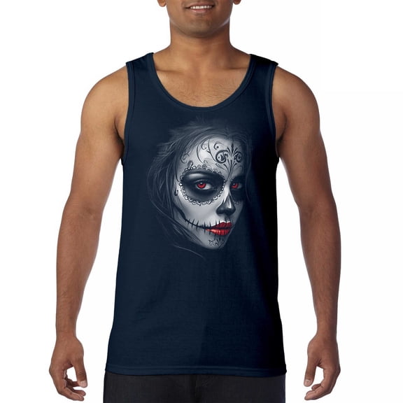 Sugar Skull Portrait Tank Top Gothic Beauty Red Lips Day of the Dead Dia de Los Muertos Mexican Calavera Men's Top