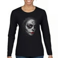 thumbnail image 1 of Sugar Skull Portrait Women's Long Sleeve T-shirt Gothic Beauty Red Lips Day of the Dead Dia de Los Muertos Mexican Calavera, 1 of 7