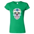 thumbnail image 1 of Sugar Skull Printed Lady T-shirt Day Of The Dead Irish Green Tee Medium, 1 of 2