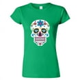 thumbnail image 1 of Sugar Skull Printed Lady T-shirt Day Of The Dead Irish Green Tee Small, 1 of 2