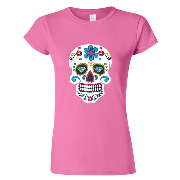 Sugar Skull Printed Lady T-shirt Day Of The Dead Pink Tee 2X-Large