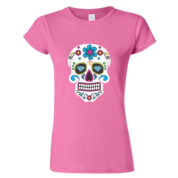 Sugar Skull Printed Lady T-shirt Day Of The Dead Pink Tee Large