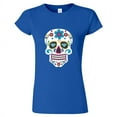 thumbnail image 1 of Sugar Skull Printed Lady T-shirt Day Of The Dead Royal Blue Tee X-Large, 1 of 2